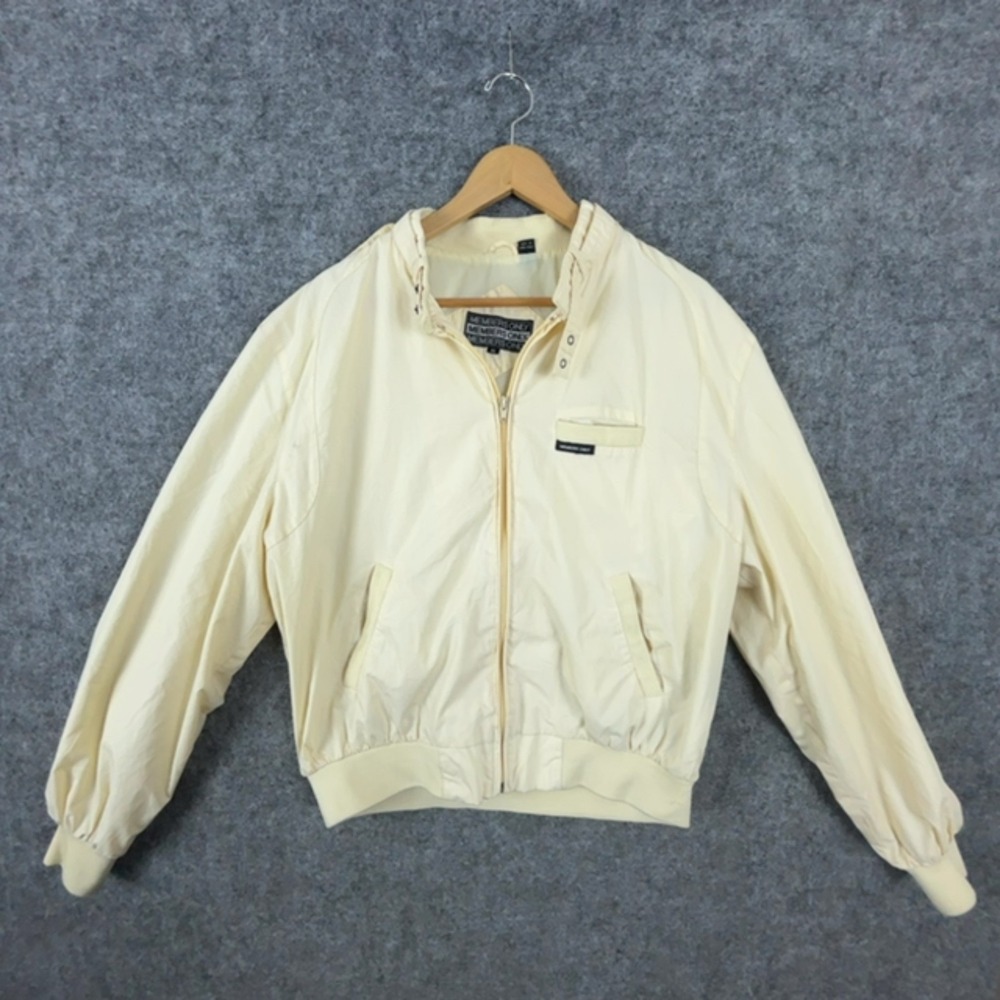 Vintage Members Only Racer Bomber Jacket Mens 46 Beige Snap Collar Full Zip